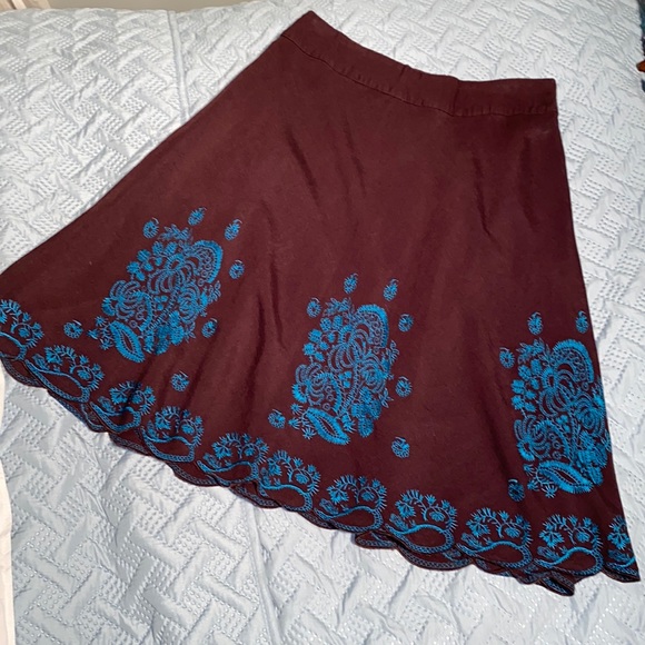 NY Collection Dresses & Skirts - NY Collection Scalloped hem embroidered a-line flare skirt brown turquoise PM